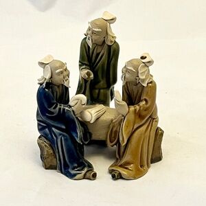 Chinese Ceramic 3 Men Mudman Statue, Small, Vintage EUC